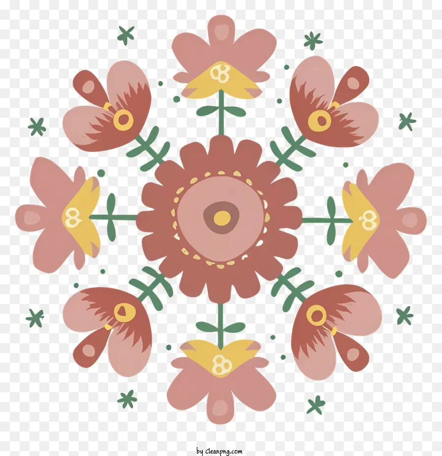 hoa mẫu - Hoa văn hoa hình tròn với hoa màu hồng và vàng