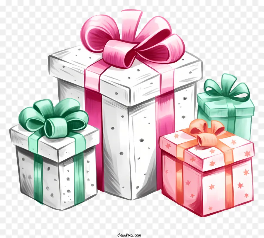 hộp quà - Hộp quà màu trắng với điểm nhấn màu hồng và màu xanh lá cây