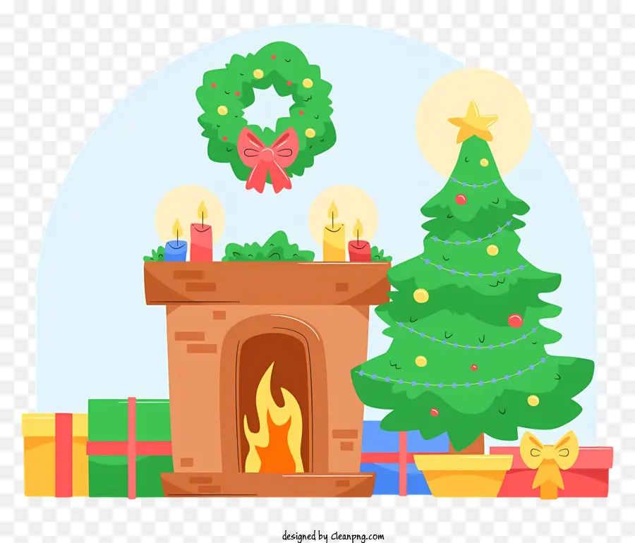cây giáng sinh - Lò sưởi lễ hội với cây thông Noel và quà