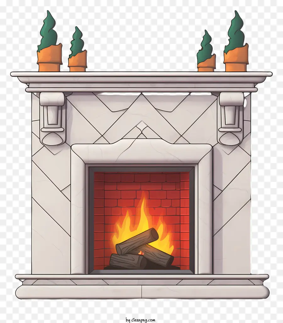 stone fireplace red logs small log white mantle red cushion