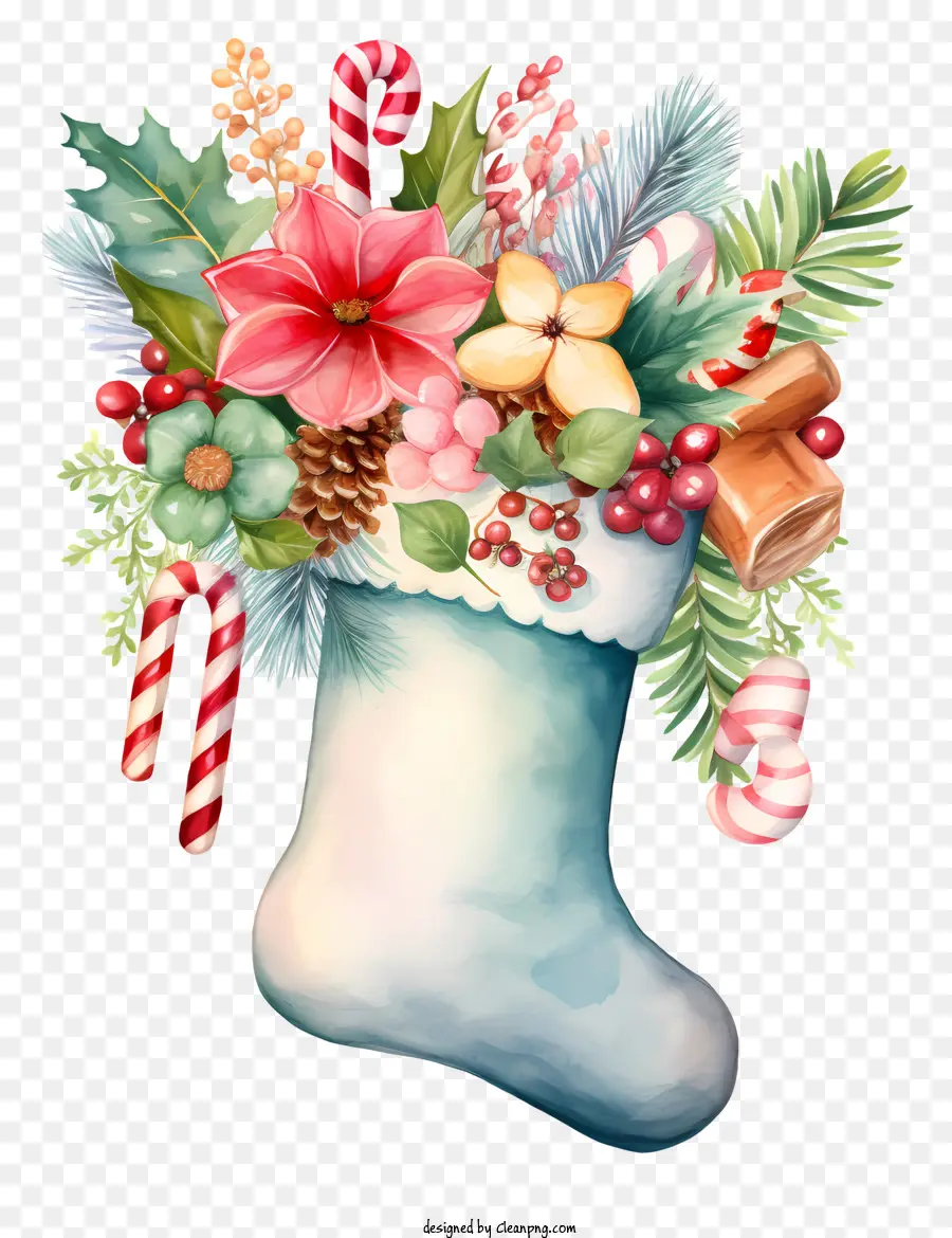 Weihnachts Strumpf - Buntes Weihnachtsstrumpf mit Blumen, Süßigkeitenstöcken