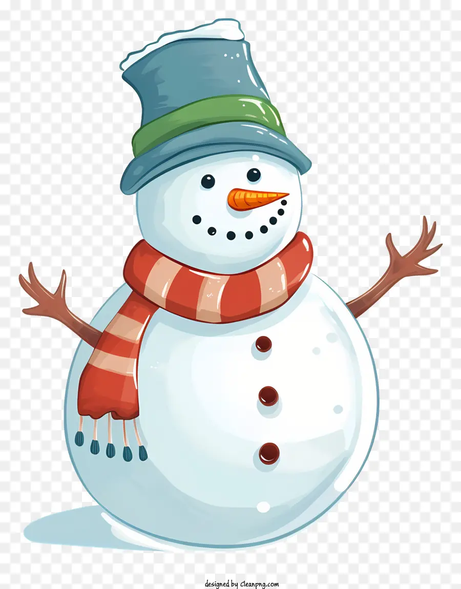 weißen hintergrund - Schneemann weht glücklich und trägt eine farbenfrohe Winterkleidung