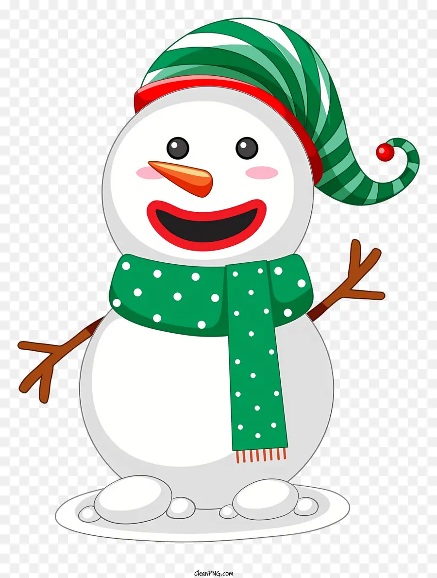 cartoon character green hat red and white striped scarf black boots smiling character