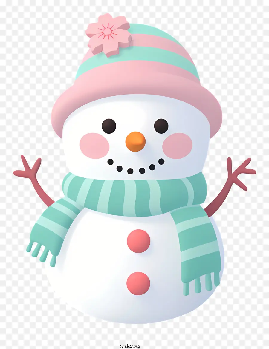Pupazzo di neve - Snowman che indossa una sciarpa rosa, cappello a strisce, sorridente