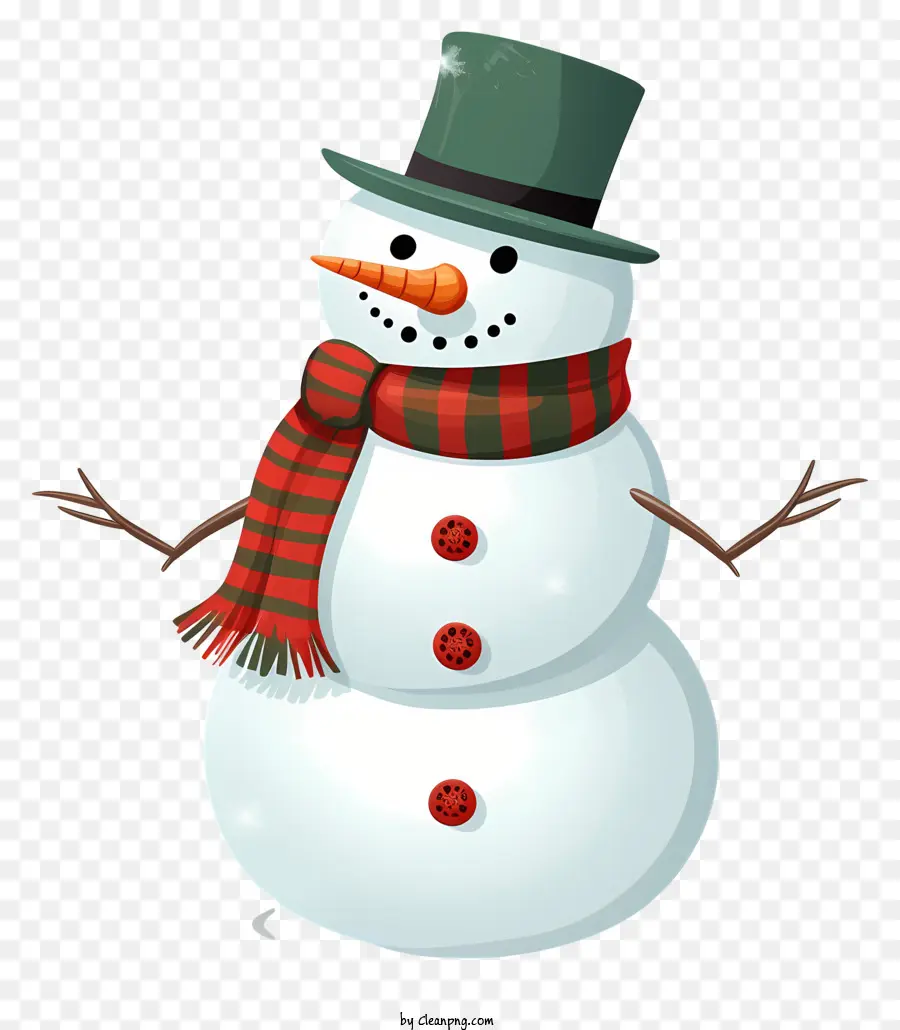 Pupazzo di neve - Snowman sorridente con abbigliamento festivo su sfondo nero
