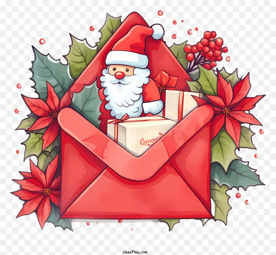 Weihnachtsmann Hut - Santa Claus sendet ein Geschenk im offenen Umschlag