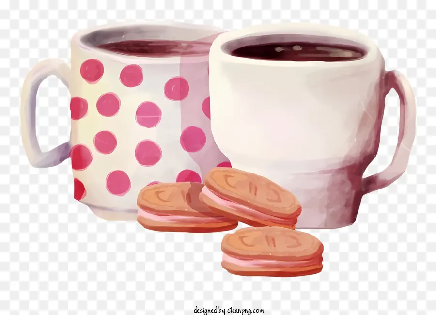 sfondo bianco - Due tazze a pois con dolci rosa