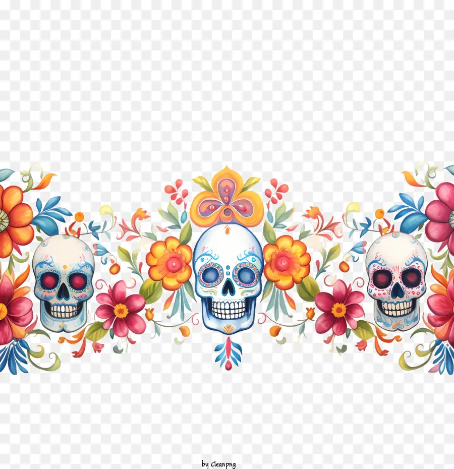 dia de muertos skulls flowers colorful pattern