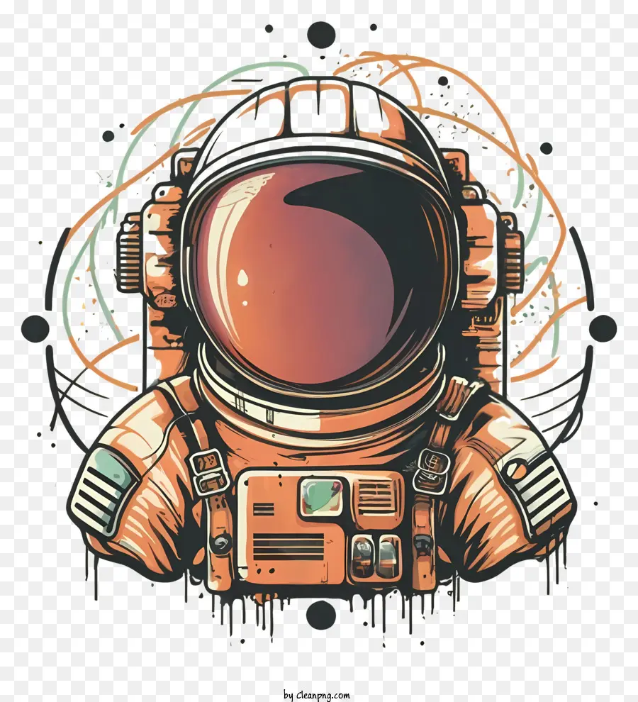 Astronaut - Buntes Astronaut im orangefarbenen Anzug mit ernstem Ausdruck