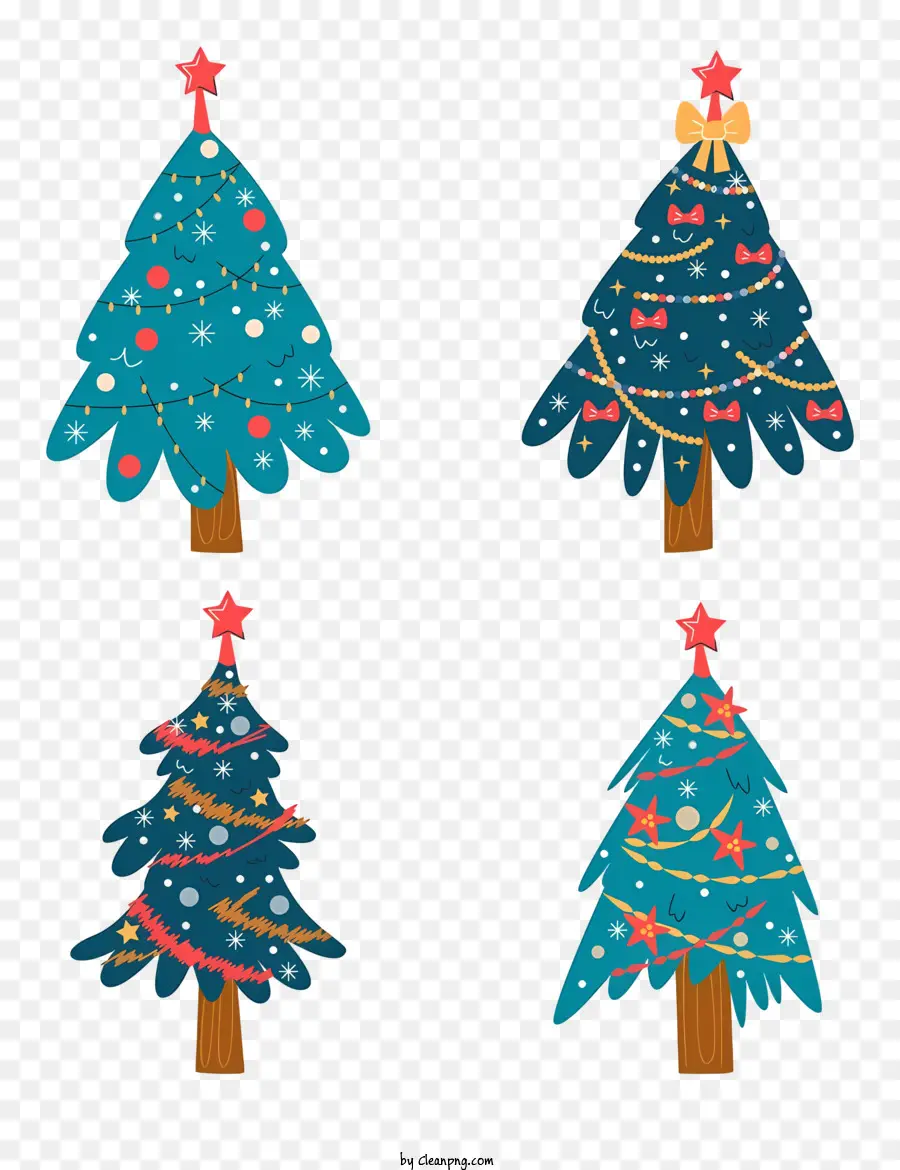 Christbaumschmuck - Drei Weihnachtsbäume mit festlichen Dekorationen