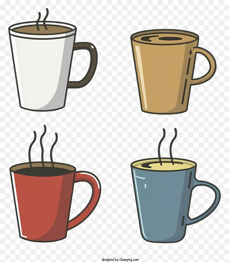 heißen Kaffee - Vier Tassen: 1 heiß mit Dampf, 2 heiß ohne Dampf, 3 lauwarm mit Dampf, 4 kalt ohne Dampf