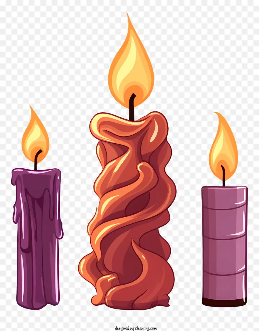 Kerzen Wachs Kerzen dunkler Hintergrund Brennen Flammen Wachsmuster - Drei Kerzen, zwei beleuchtet, auf dunklen Hintergrund