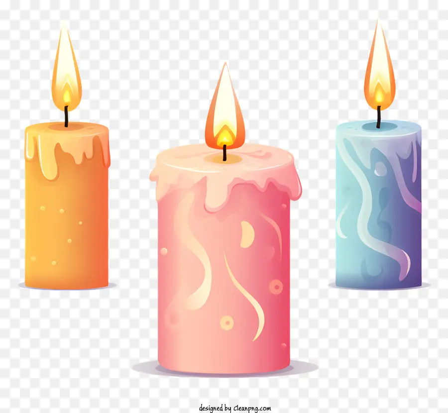 Kerzenflamme Wachsfarben gelb - Drei Kerzen mit flackernden Flammen auf dem Tisch