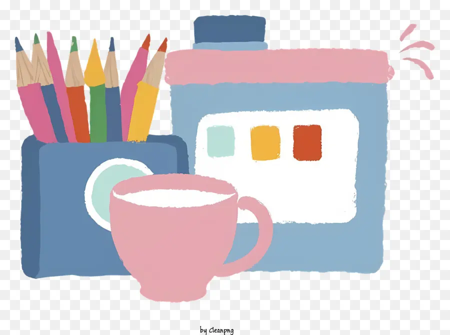 Tasse Farbstifte Farbe liefert Kunstwerkzeuge Malerei Materialien - Tasse mit Farbe und Stiften