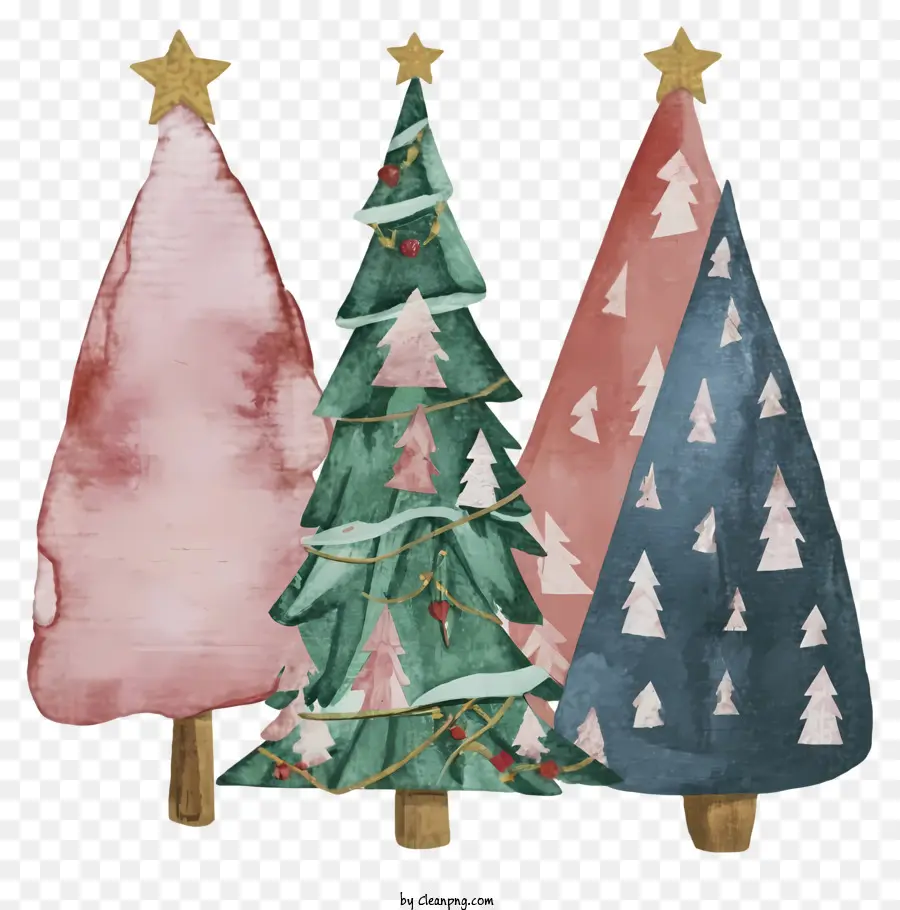 Weihnachtsbaum - Drei einzigartige Weihnachtsbäume mit bunten Dekorationen