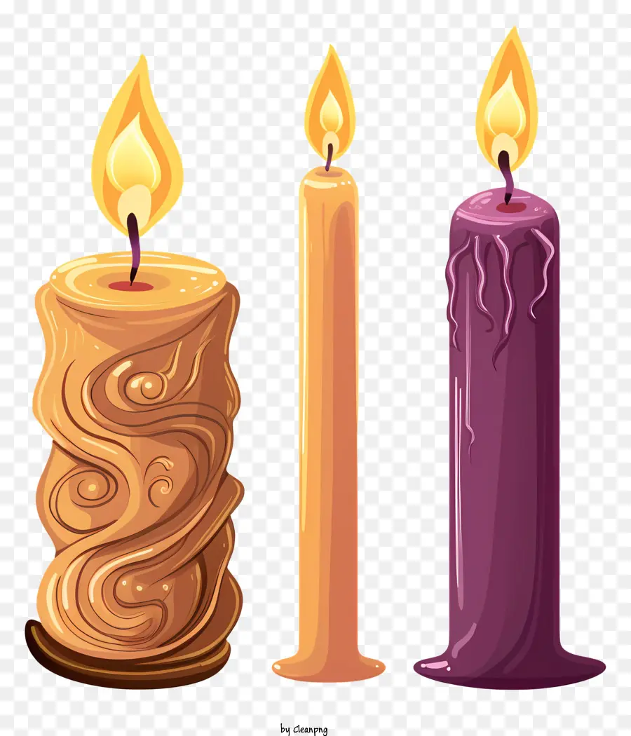 florales Design - Drei gelbe Kerzen mit unterschiedlichen Mustern, beleuchtet