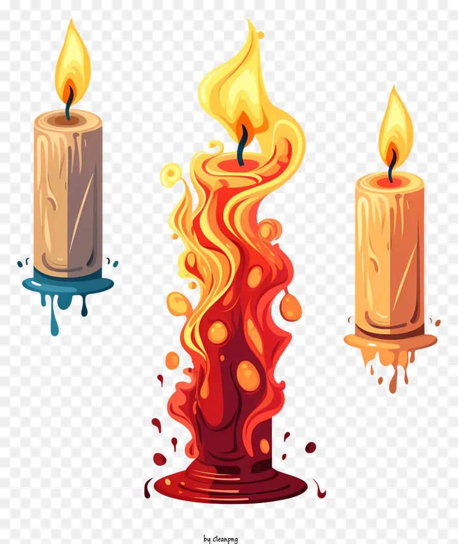 Kerze Flammen rote Kerzenblaue Kerzengelbe Flamme schöne Flamme - Gruppe von drei Kerzen, die in Bewegung brennen