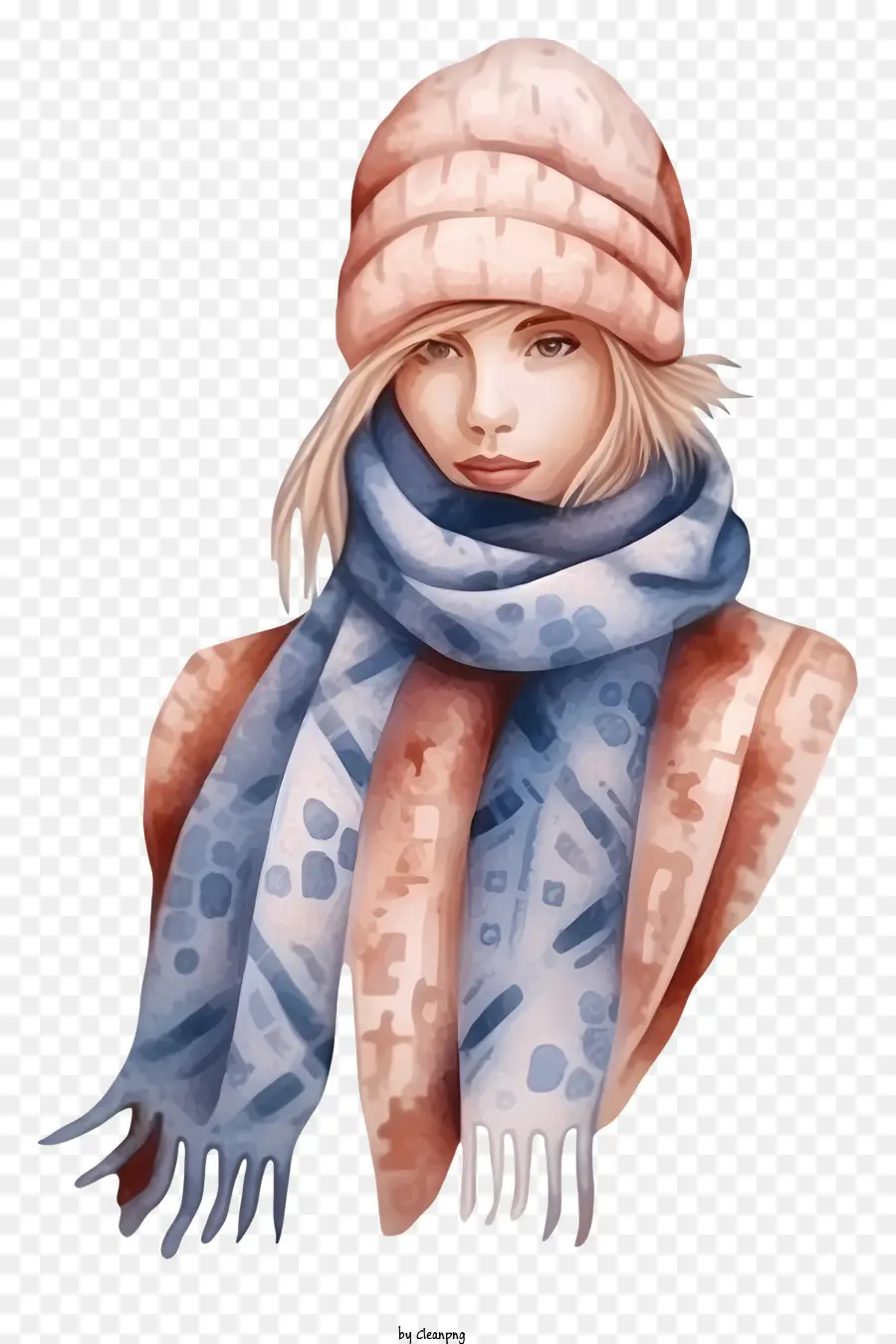 girl pink hat pink scarf blue scarf knitted
