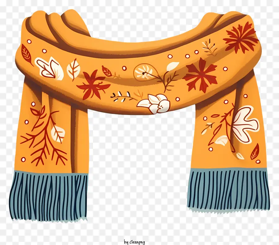 florales Design - Gelb floraler Schal mit blauen Fransen, leichtem Material