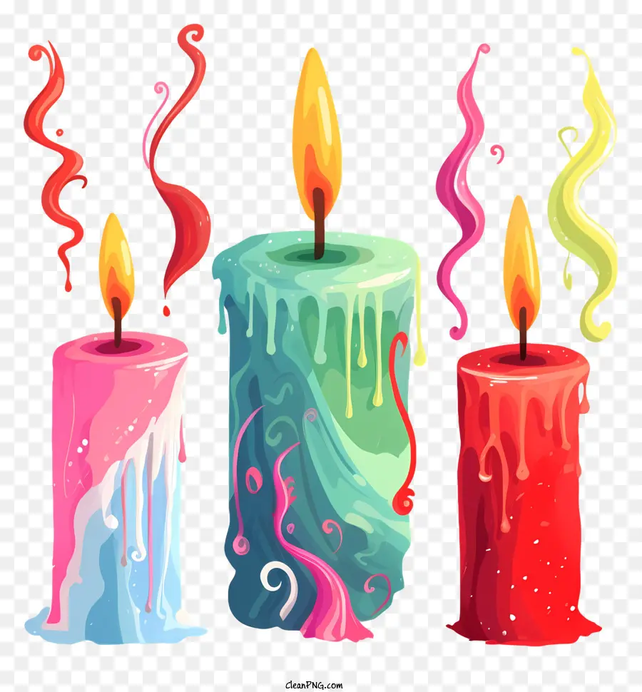 Bunte Kerzen tropft Wachs mehrfarbiges Wachs verschiedene farbige Kerzen rosa Kerzen - Bunte Kerzen mit tropfendem Wachs auf schwarzem Hintergrund