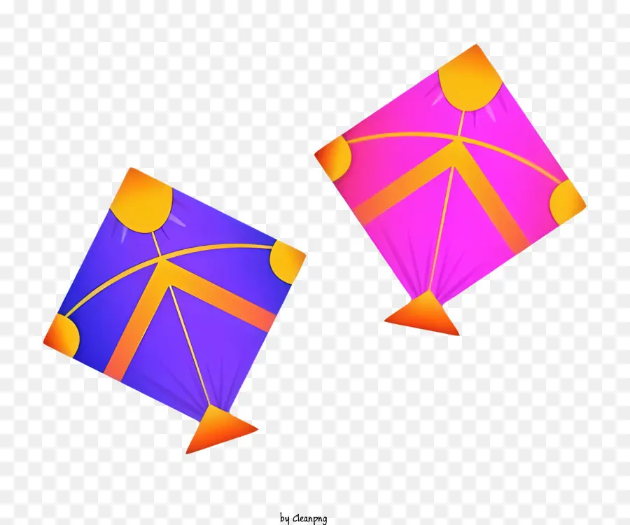 rappresentazione 3D animata aquiloni di aquiloni rosa e blu tessuti o aquiloni di carta galleggianti - Due aquiloni 3D animati in rosa e blu
