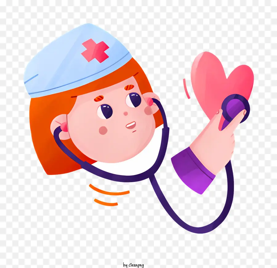Stethoskop - Cartoon -Krankenschwester zeigt auf den Computer im Herzen