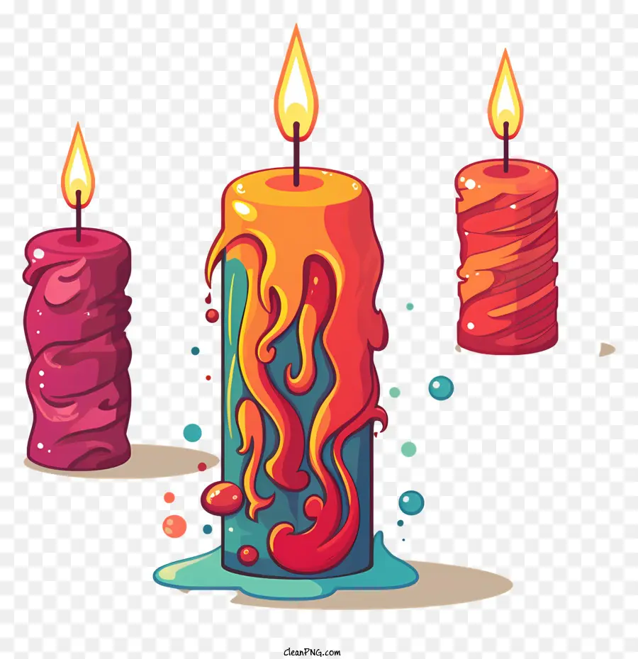 Kerzen rote Kerzengelbe Kerzengrüne Kerzenwachspool - Drei unterschiedliche Kerzen in der diagonalen Formation auf Schwarz