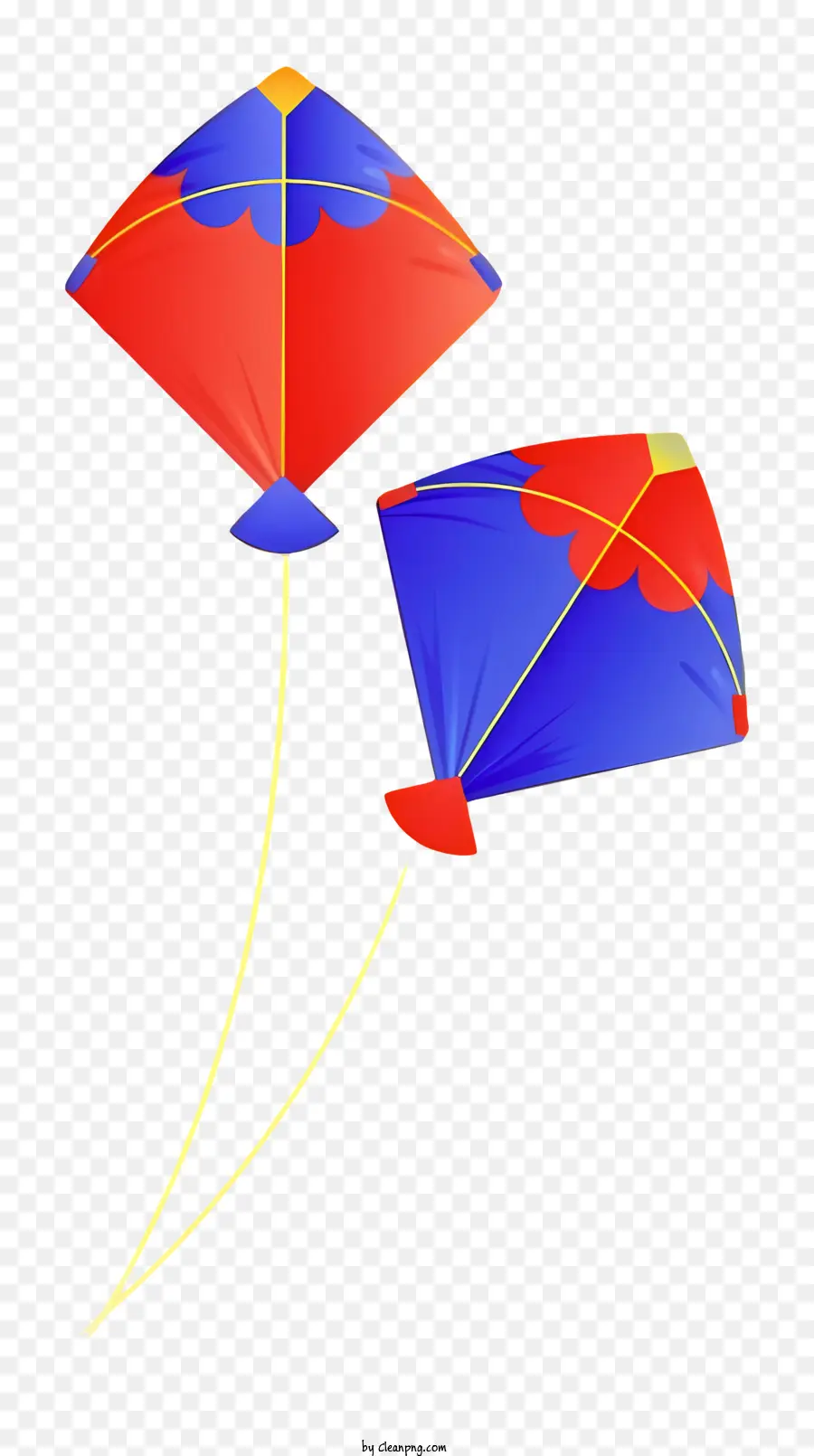 Kites rote und blaue Drachen gelbe Schnur fliegende Drachen miteinander verbunden Drachen - Zwei Drachen in Rot und Blau fliegen zusammen zusammen