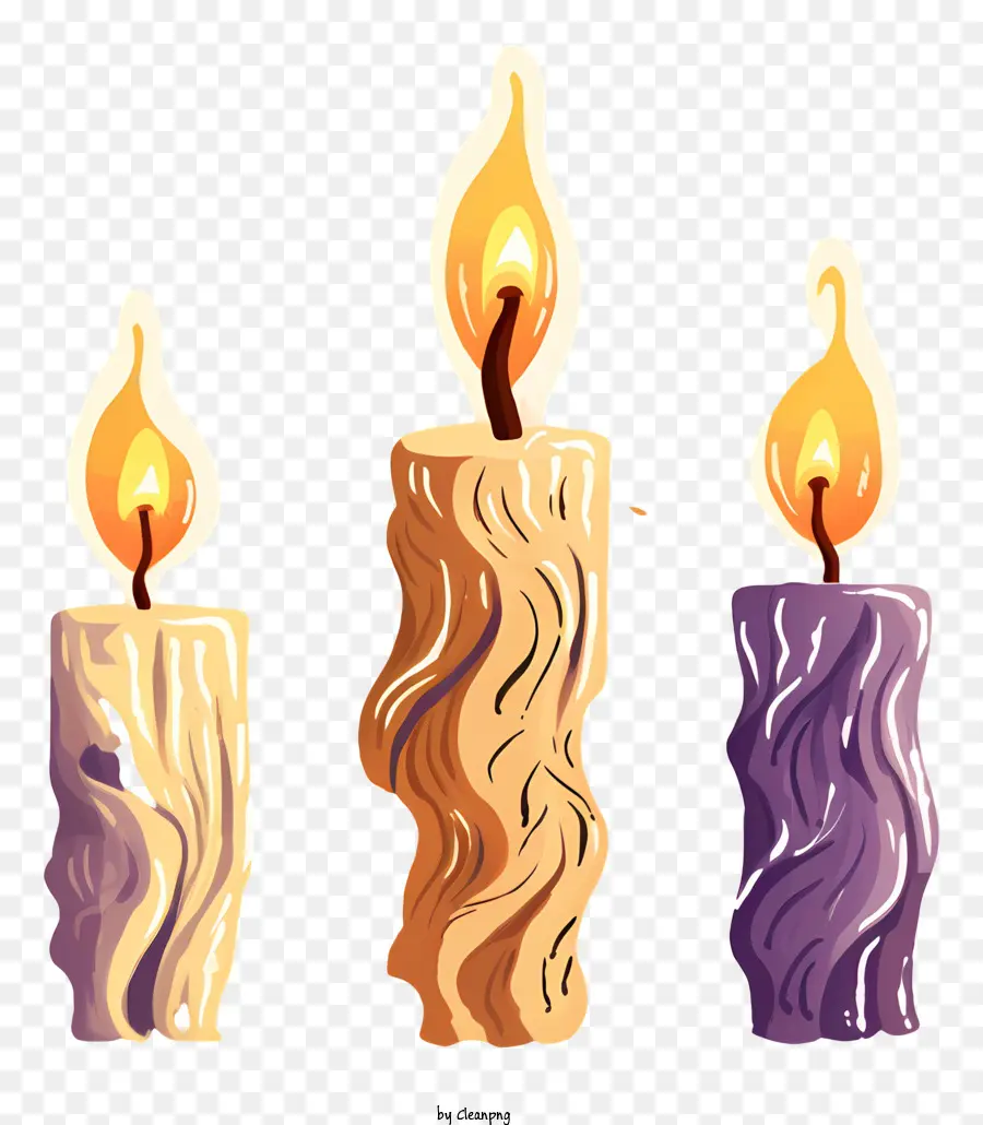 Kerzen zündete Kerzen Wachs Kerzen gelb Leuchten orange leuchten - Zwei beleuchtete Kerzen, ein unbeleuchteter Cartoon -Stil