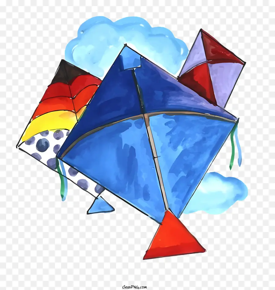 kites blu kite rosso kite sky nuvole - Due aquiloni colorati che si impendono nel cielo pieno di nuvole