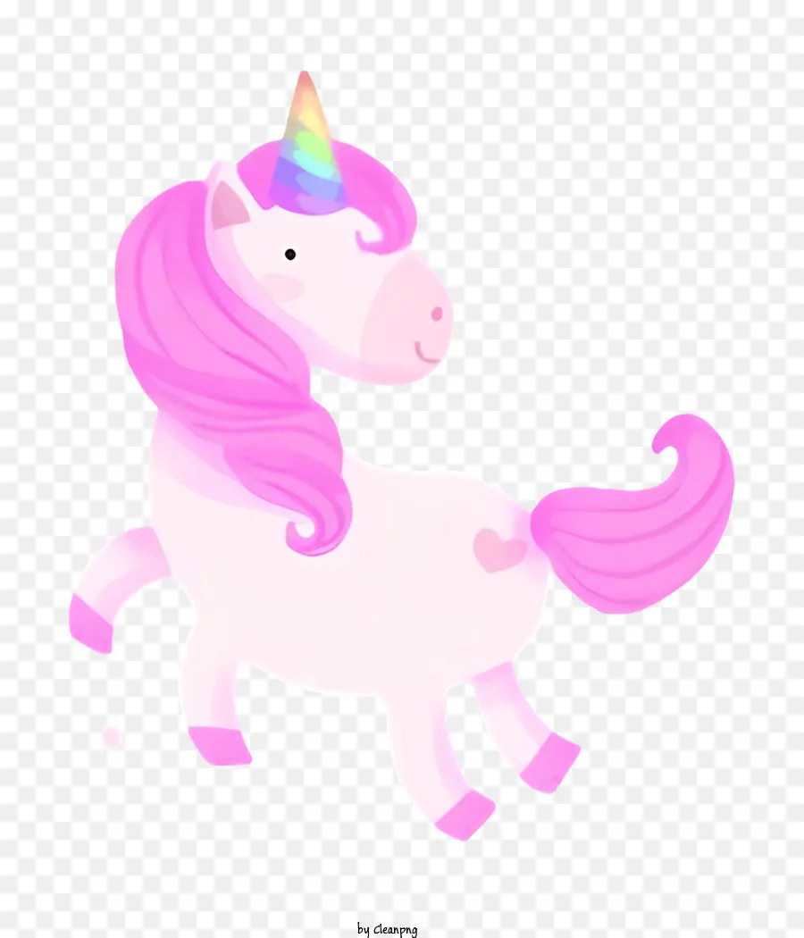 Cartoon Unicorn Long Fluering Mane coda posteriori gambe anteriori e zoccoli - Fumetto unicorno con criniera fluente ed espressione giocosa