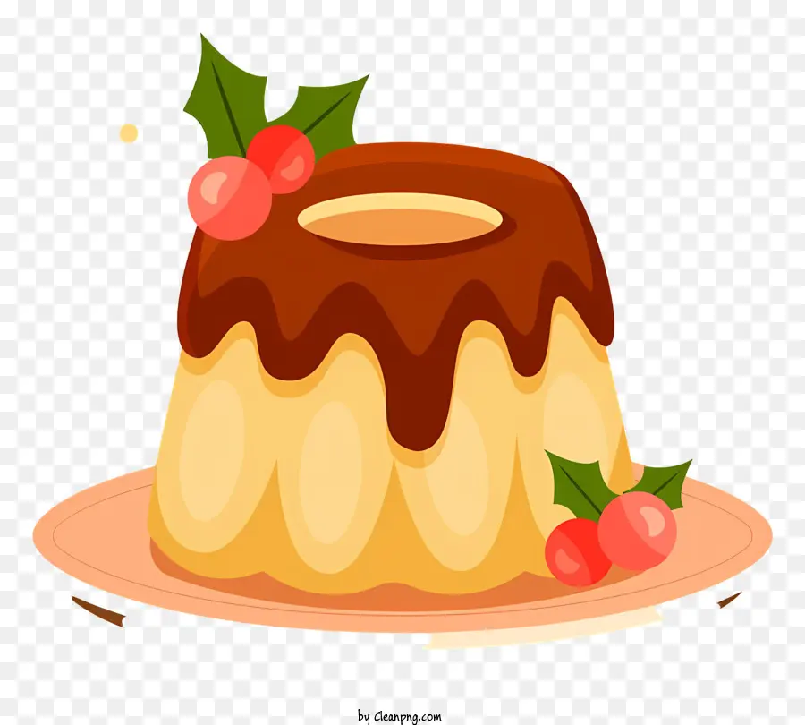 sfondo bianco - Torta di budino al cioccolato con ciliegia su piatto bianco