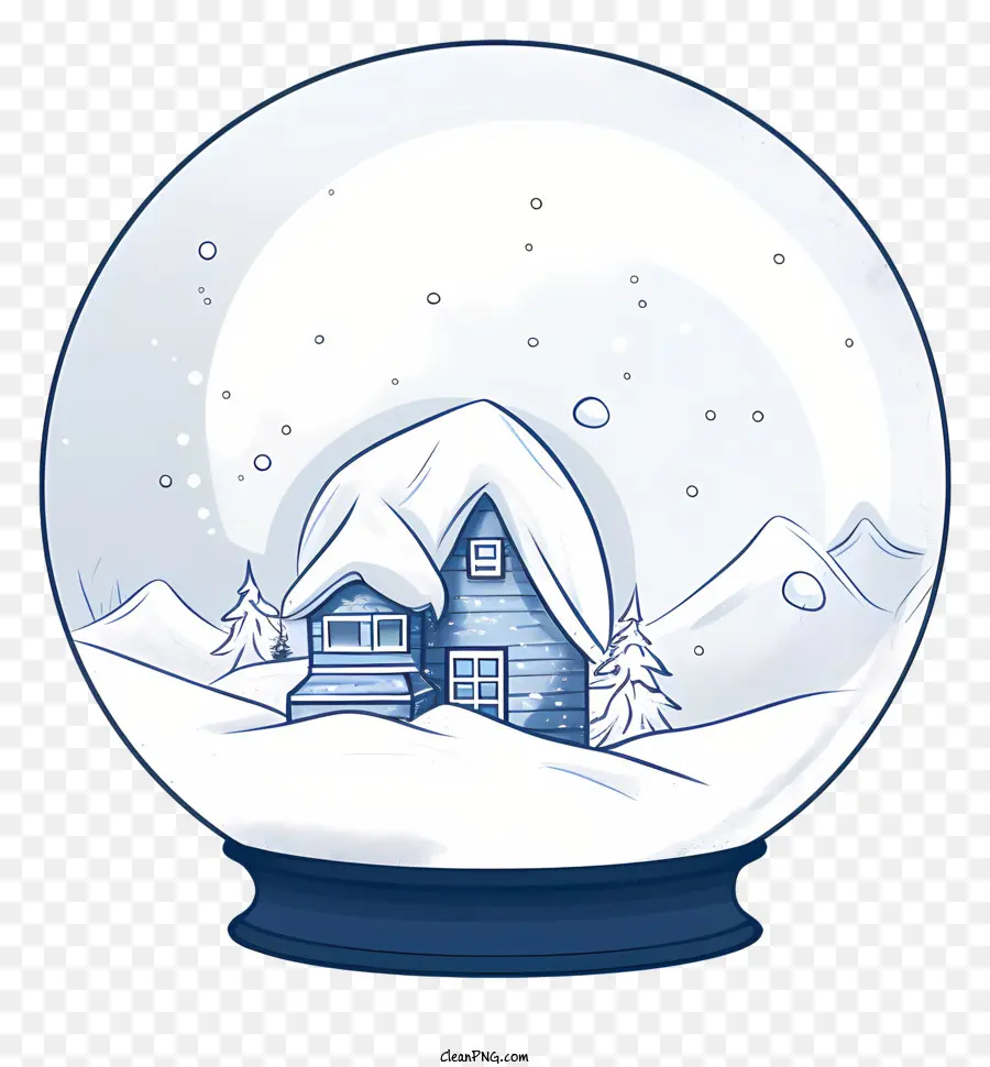 Snow Globe Blue House Snowy Mountain Wood House Chimney - Globe di neve in bianco e nero con casa blu