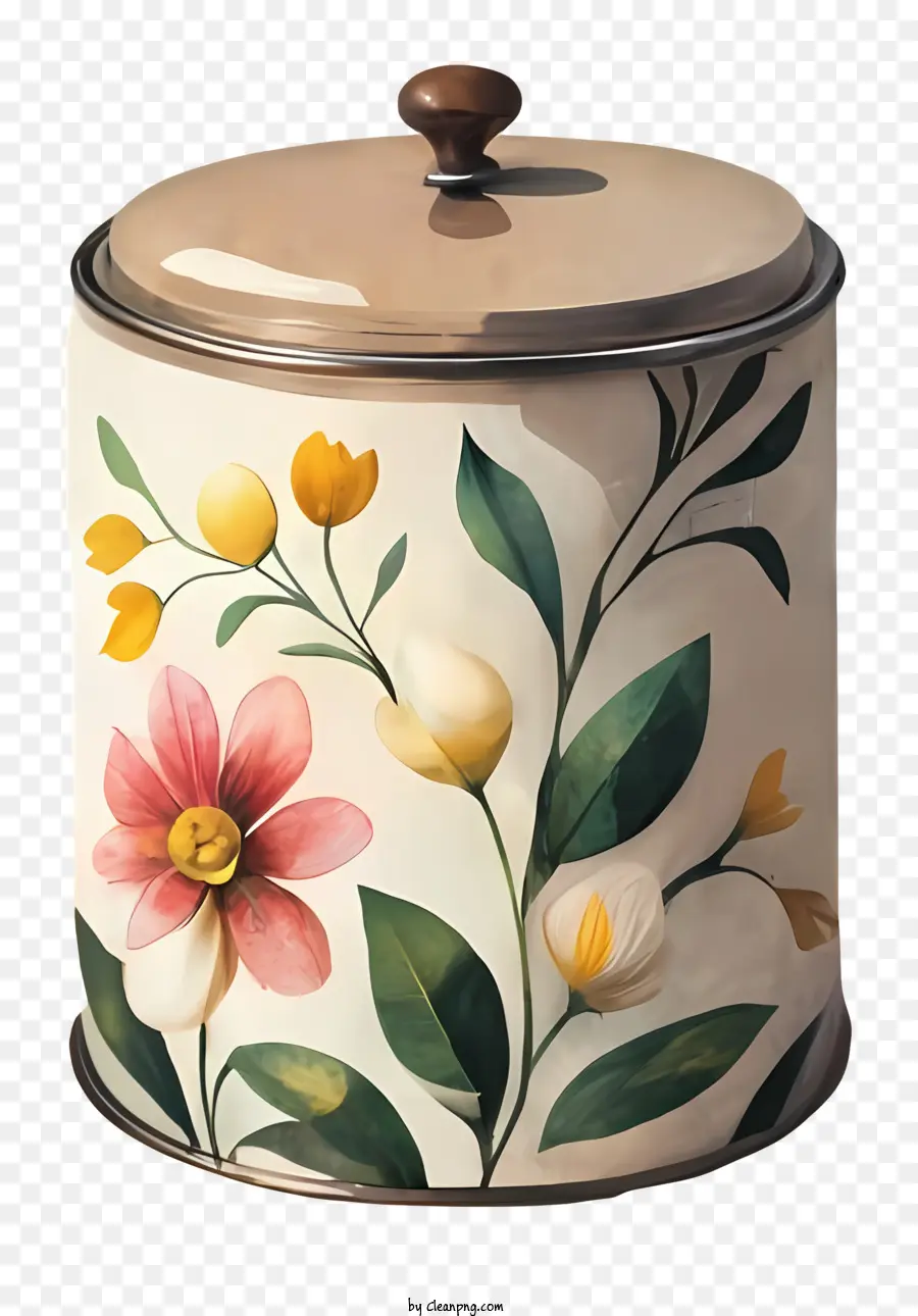 canister with floral pattern metal floral canister circular floral pattern swirl pattern on canister floral canister with handle