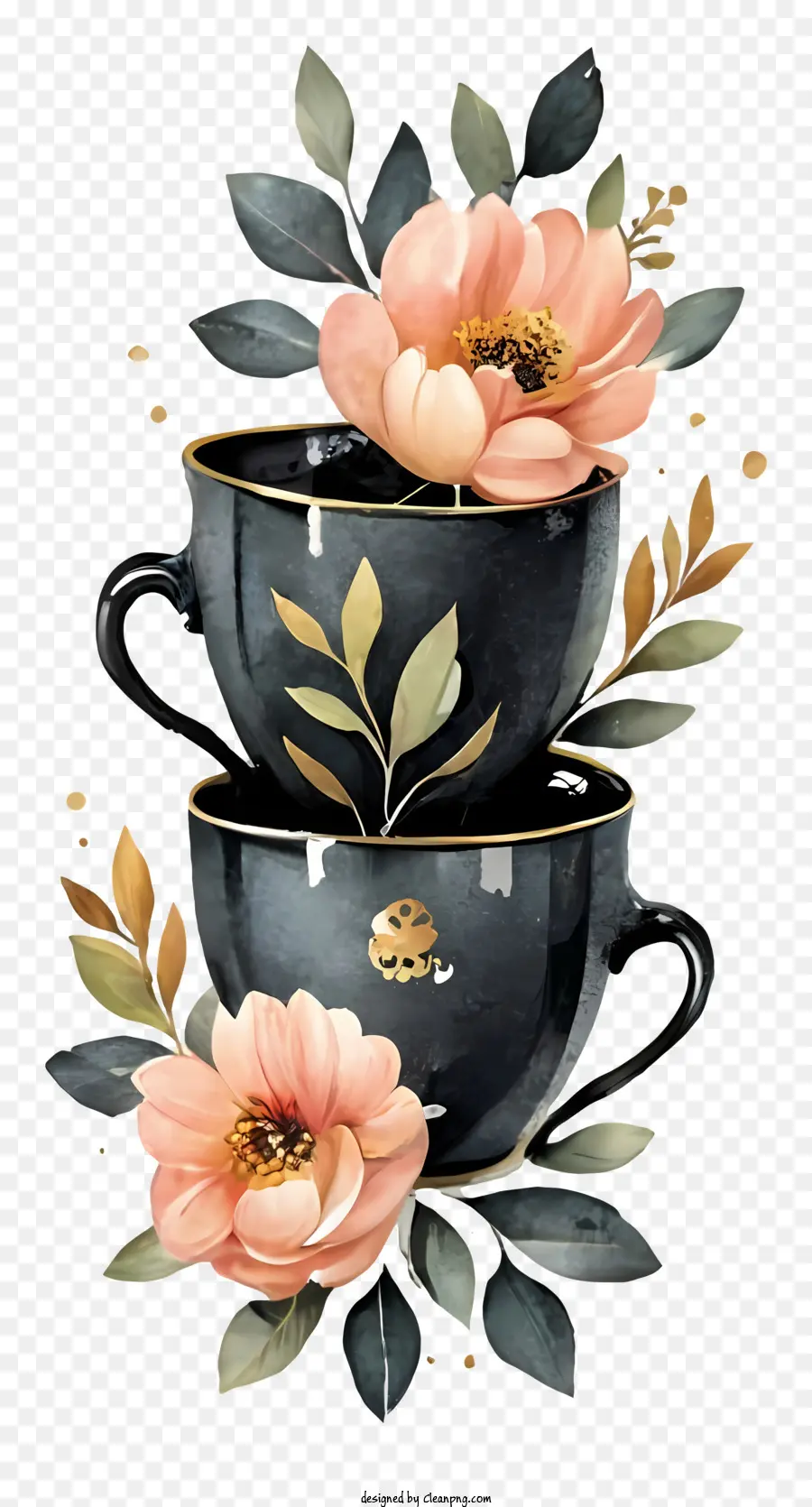 rosa Rosen - Elegante Kaffeetassen mit rosa Rosen und Gold