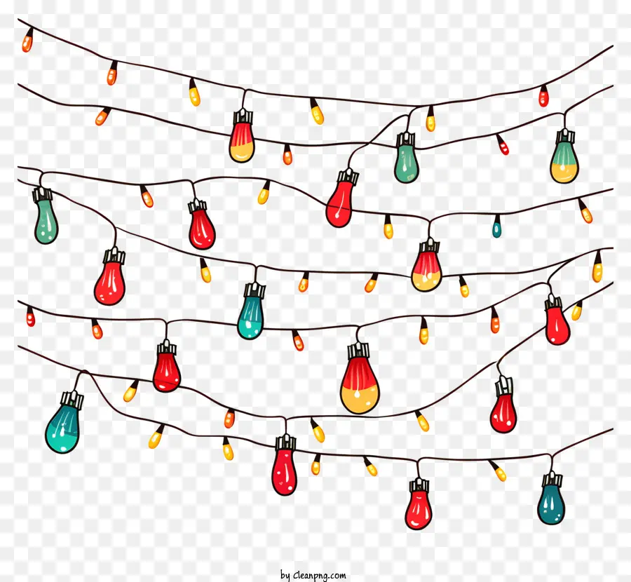 Weihnachtsbeleuchtung - Bunte Glühbirnen hängen an Weihnachtslichtern