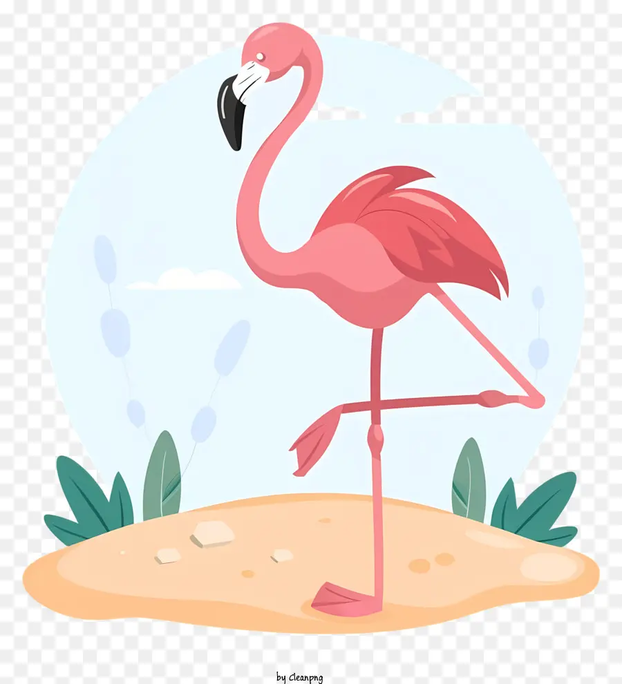 Pink Flamingo - Rosa Flamingo steht in Wüste mit hohem Gras