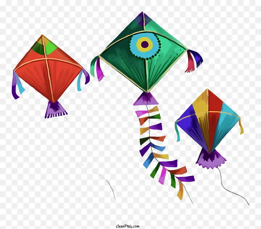 triangular kite striped pattern blue and purple green and orange yellow and green dragon