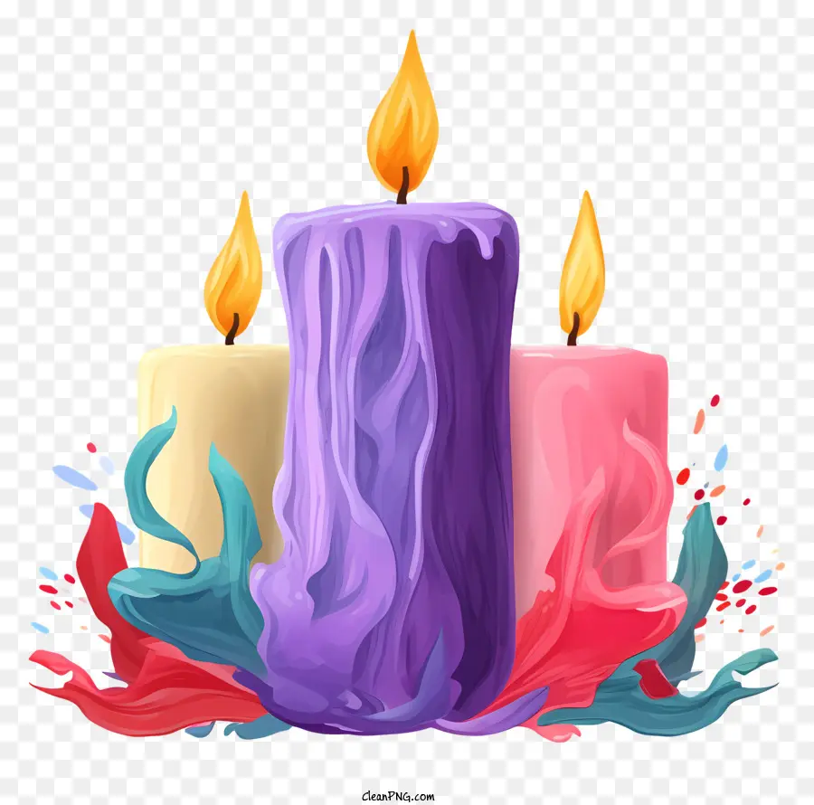 colored candles dripping wax colorful wax yellow flame purple flame