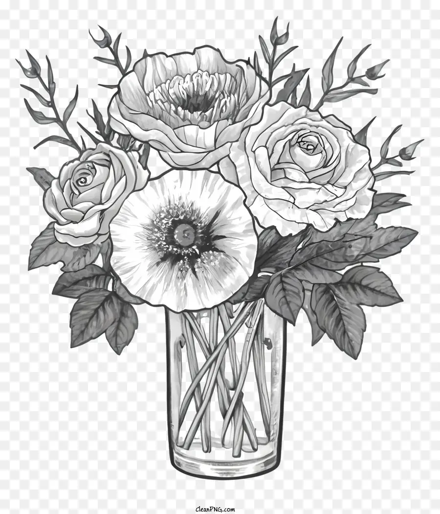 weiße Rosen - Schwarz -Weiß -Vase mit weißen Rosen
