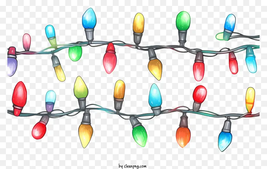 Weihnachtsbeleuchtung - Schwarz -Weiß -Bild von farbenfrohen hängenden Lichtern