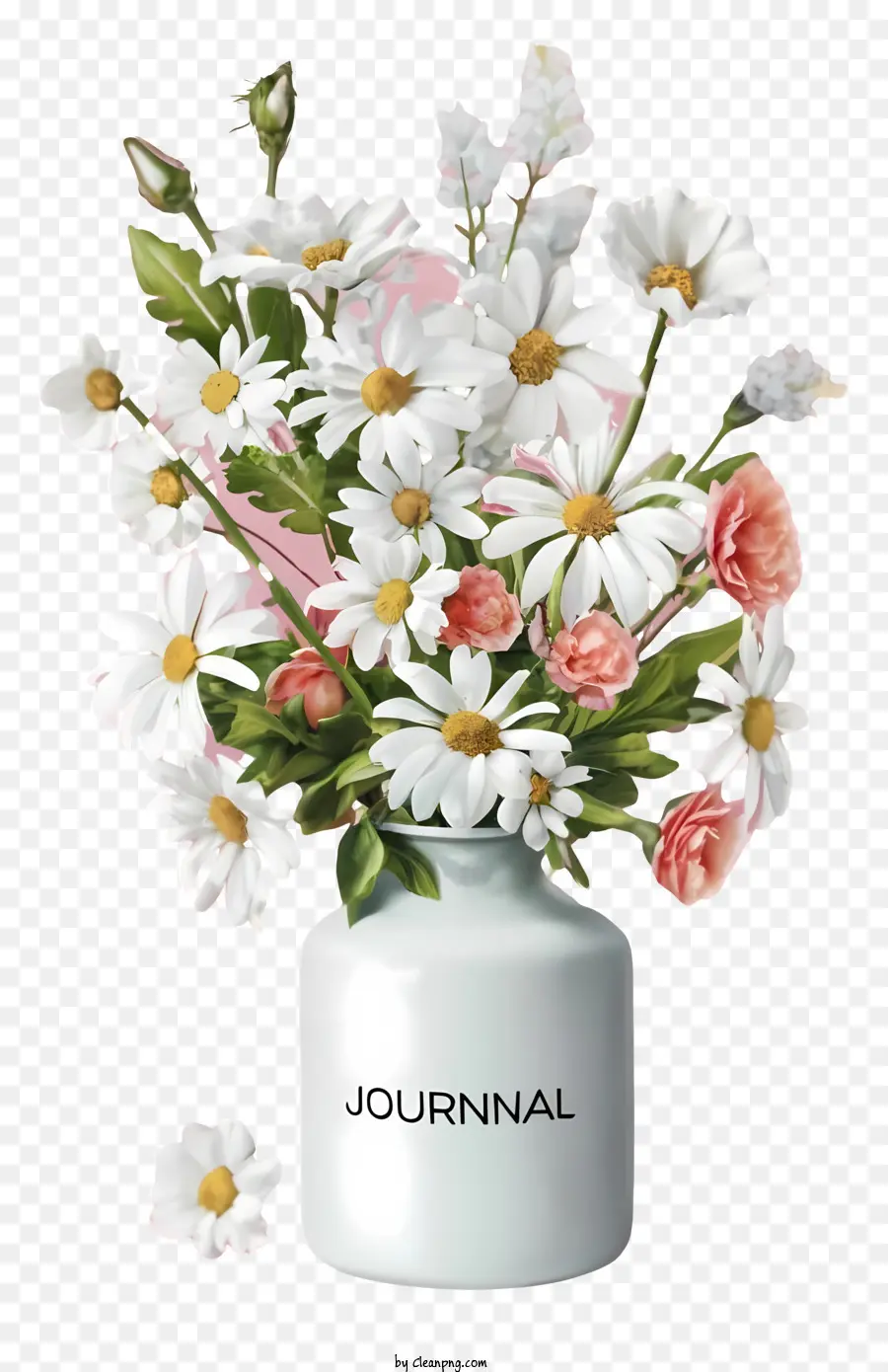 Blumenvase - Weiße Vase mit gemischtem Strauß auf der schwarzen Oberfläche