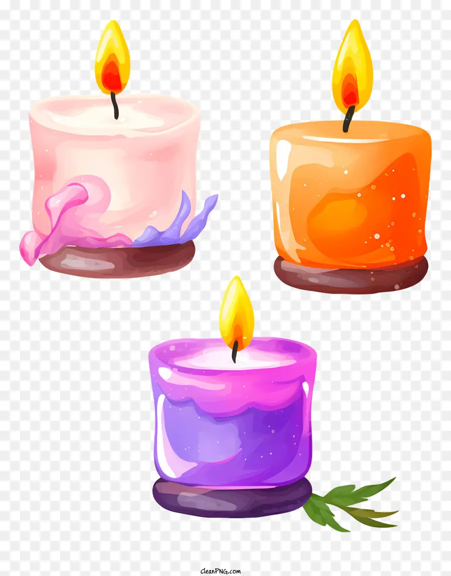 watercolor candles colorful flames triangular arrangement flickering patterns unique flame colors