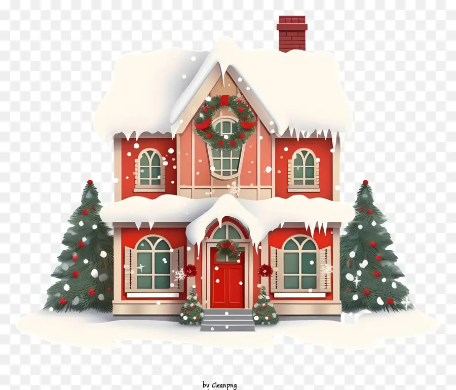 decorazioni di natale - Casa invernale innevata decorata per Natale