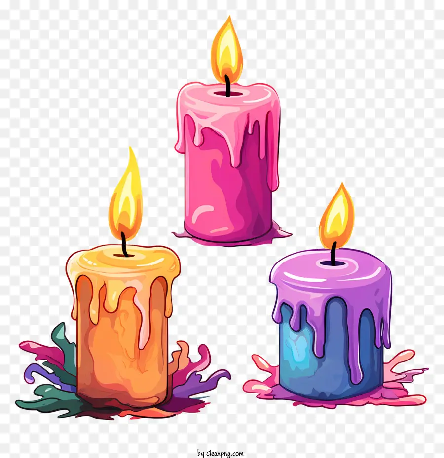 candele colorate gocciolanti candele rosa candela blu viola - Dripping colorati di candele su tre candele