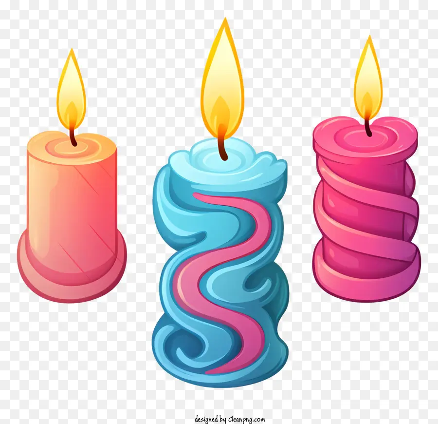 candles lit candle swirled design pink candle blue candle