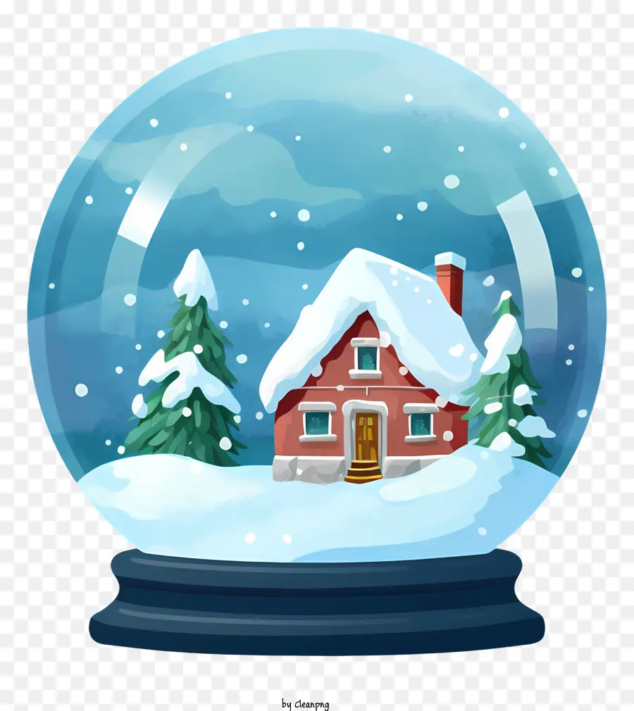 decorazione di natale - Globo di neve con casa in legno, tetto rosso, alberi e neve che cade