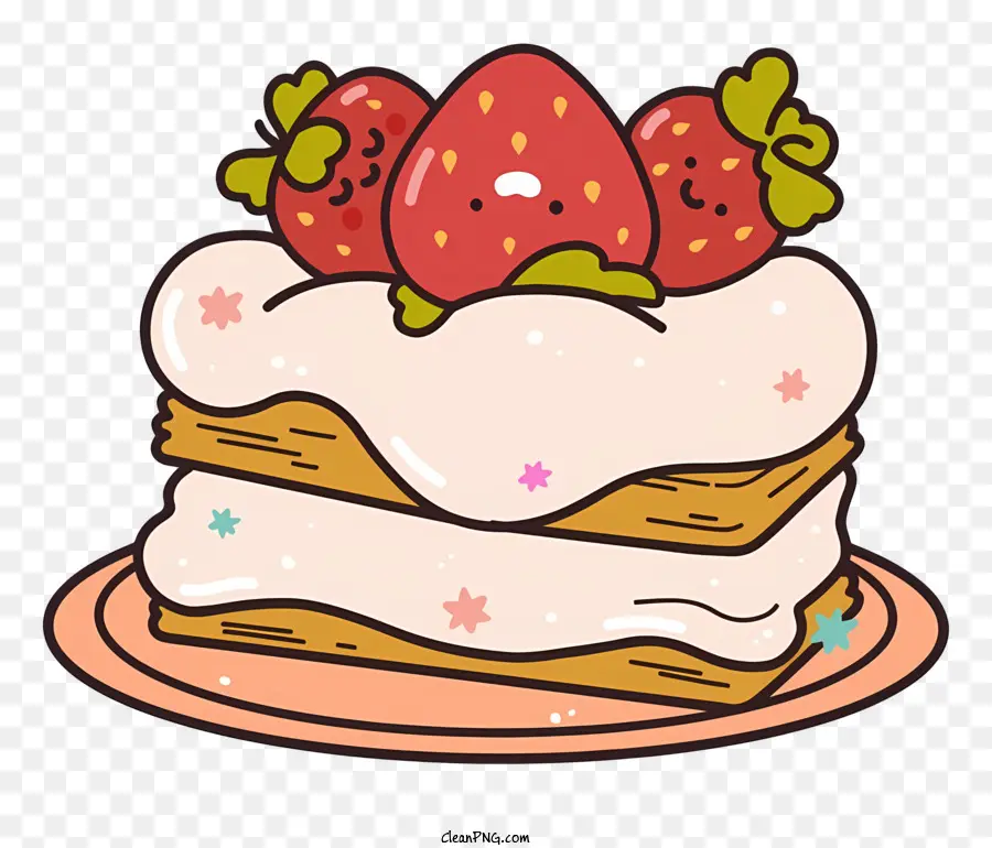 keywords pink cake whipped cream strawberries white plate