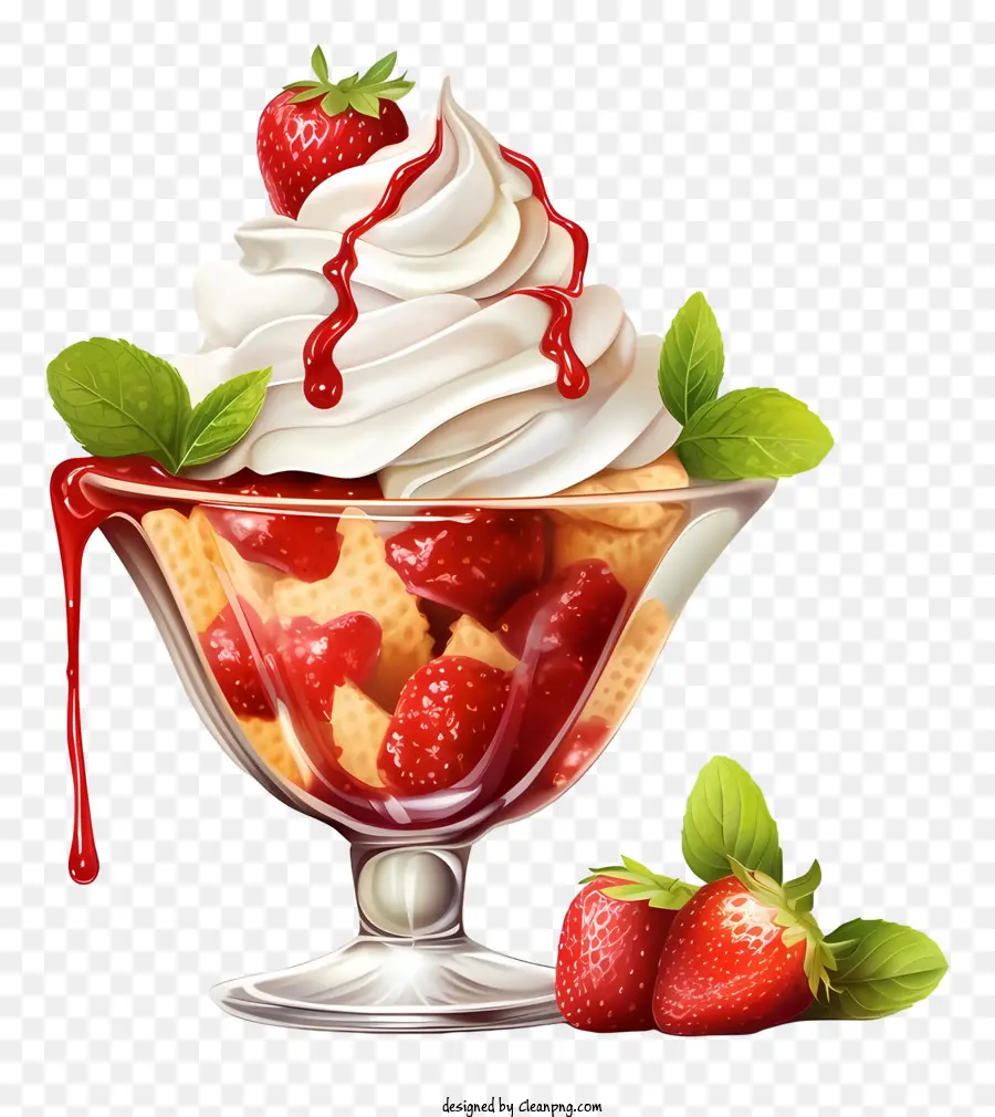 dessert whipped cream strawberries raspberries glass bowl