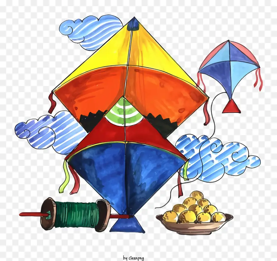kite colorate kite kite disegna motivi kite blu e giallo kite - Gli aquiloni colorati si alzano con motivi giocosi e gioia
